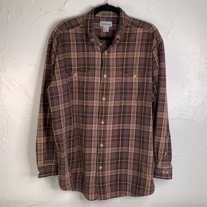 Carhartt Brown Plaid Long sleeves button down workwear shirt men size XL